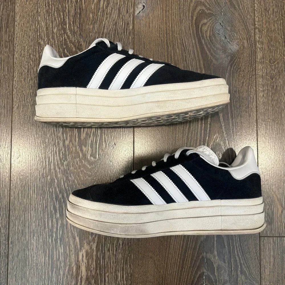 Adidas Gazelle Bold Platform Suede Sneakers Core Black Cloud White Women's 8